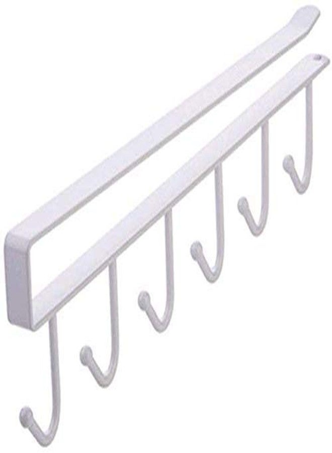 GION 6 Hooks Hanger Coffee Mug Cup Holder Rack Organizer Stand Bathroom Kitchen Storage Rack Cupboard Hanging Hook Shelf Dish Cabinet Hook Hanger Shelf (1Pcs) (White) - Image 5